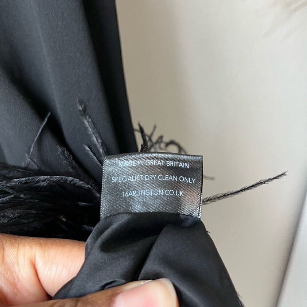 16Arlington Dress Feather‎ Trim Black Cynthia Mini Dress Size US 10 UK 14 - Picture 9 of 10